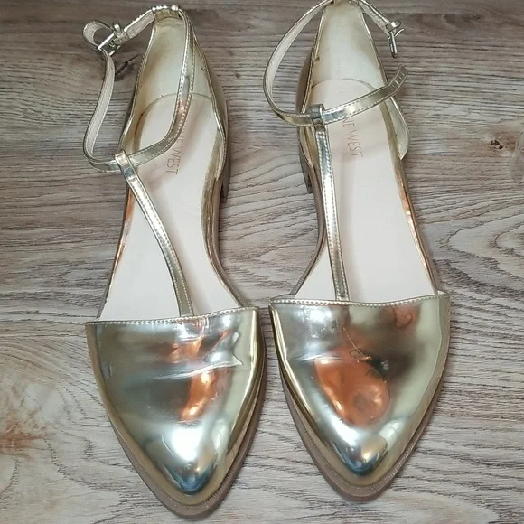 Nine West Womens Gild Metallic Closed Toe Ankle Strap Shoes Size 8M - Picture 10 of 12
